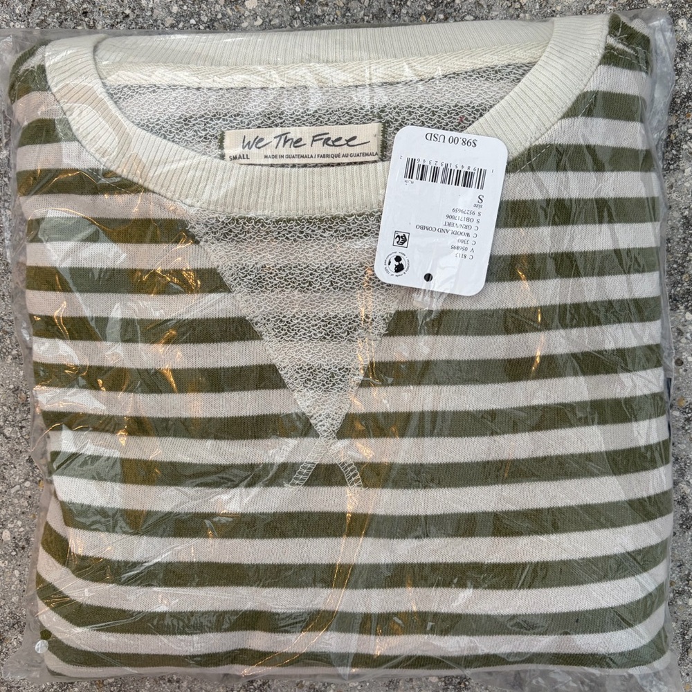 We The Free Olive and Cream Striped V-Neck Top
